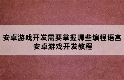 安卓游戏开发需要掌握哪些编程语言 安卓游戏开发教程